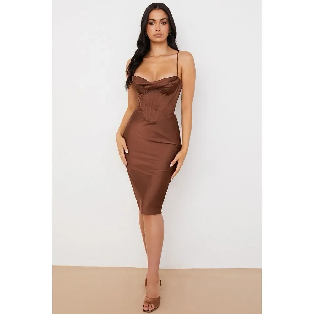 myrna satin corset midi dress House OF CB Myrna Corset Satin Midi Dress